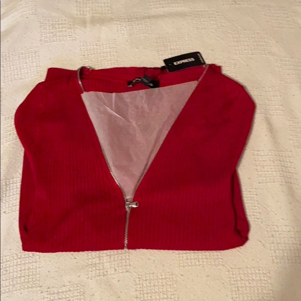 Ribbed  zip front sweater